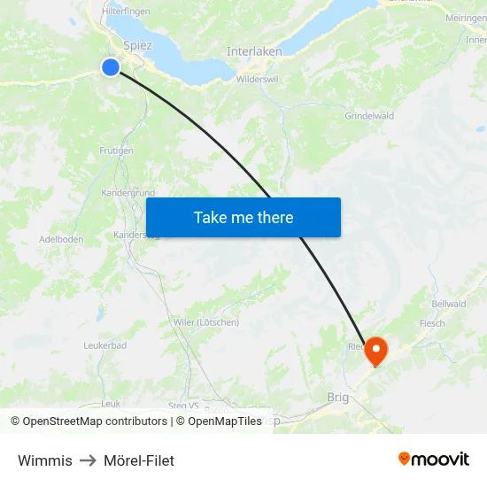 Wimmis to Mörel-Filet map