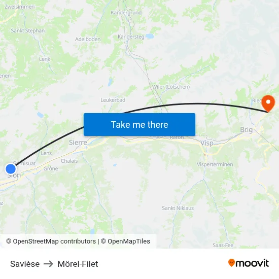 Savièse to Mörel-Filet map