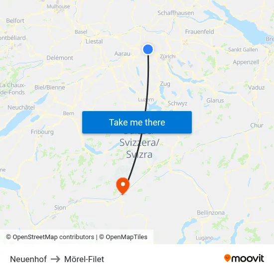 Neuenhof to Mörel-Filet map