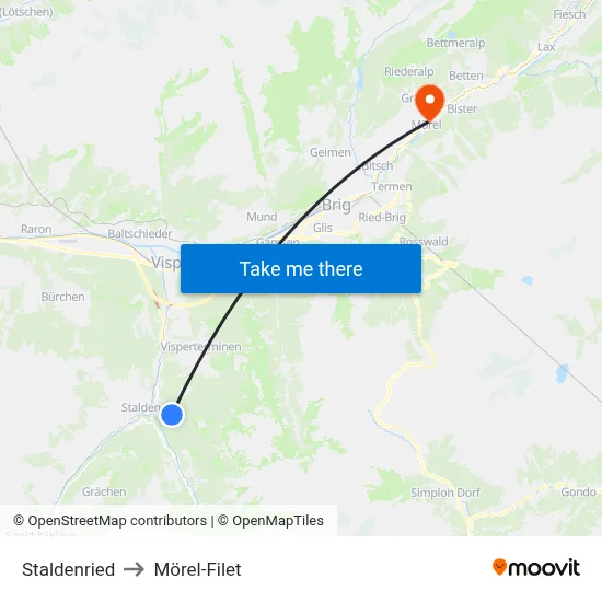 Staldenried to Mörel-Filet map