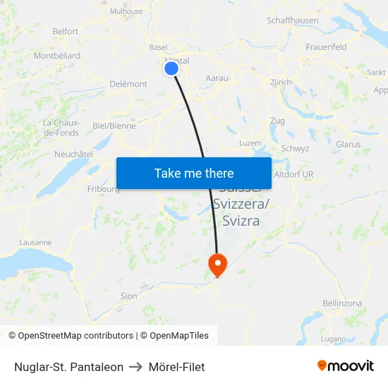 Nuglar-St. Pantaleon to Mörel-Filet map