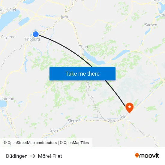 Düdingen to Mörel-Filet map