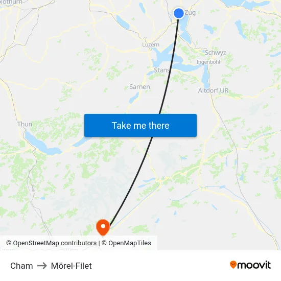 Cham to Mörel-Filet map