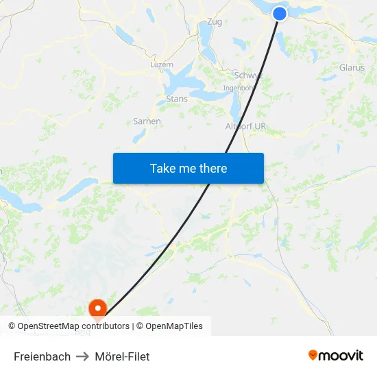 Freienbach to Mörel-Filet map