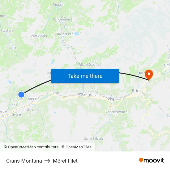 Crans-Montana to Mörel-Filet map