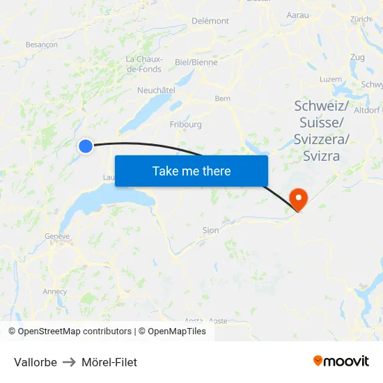 Vallorbe to Mörel-Filet map