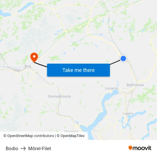 Bodio to Mörel-Filet map