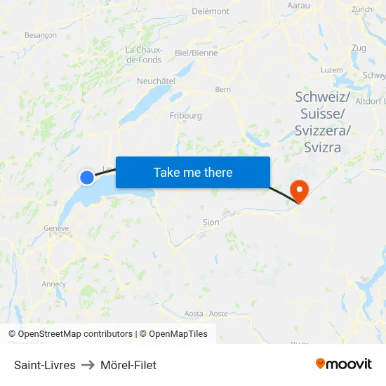 Saint-Livres to Mörel-Filet map