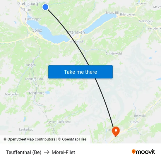 Teuffenthal (Be) to Mörel-Filet map