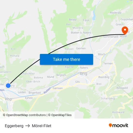 Eggerberg to Mörel-Filet map