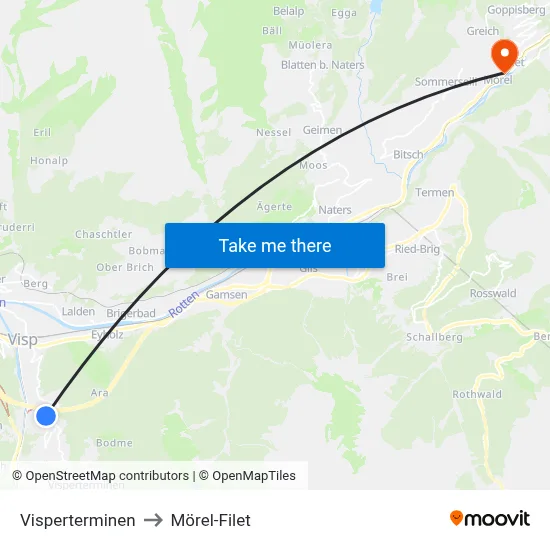 Visperterminen to Mörel-Filet map