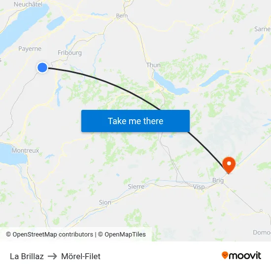 La Brillaz to Mörel-Filet map