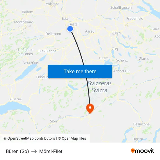 Büren (So) to Mörel-Filet map
