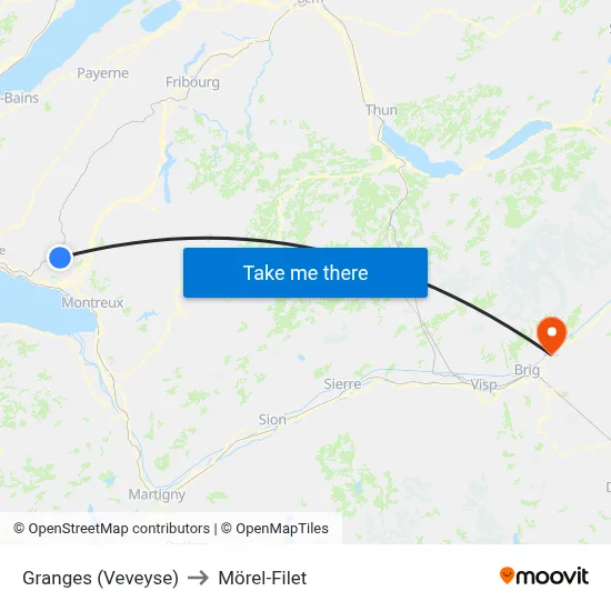 Granges (Veveyse) to Mörel-Filet map