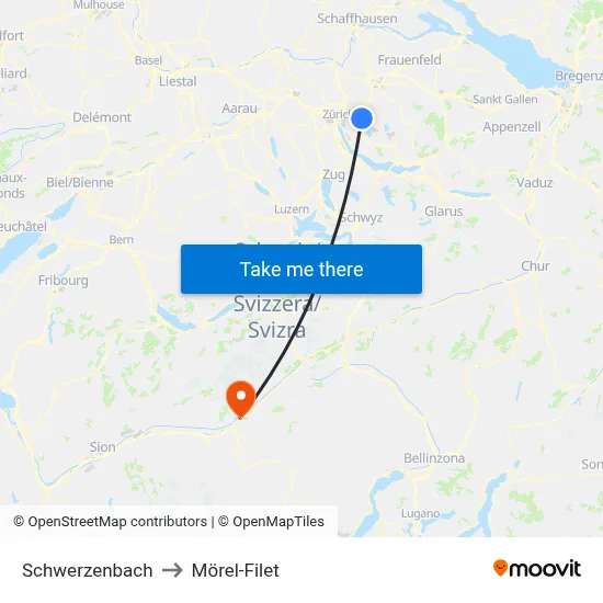 Schwerzenbach to Mörel-Filet map