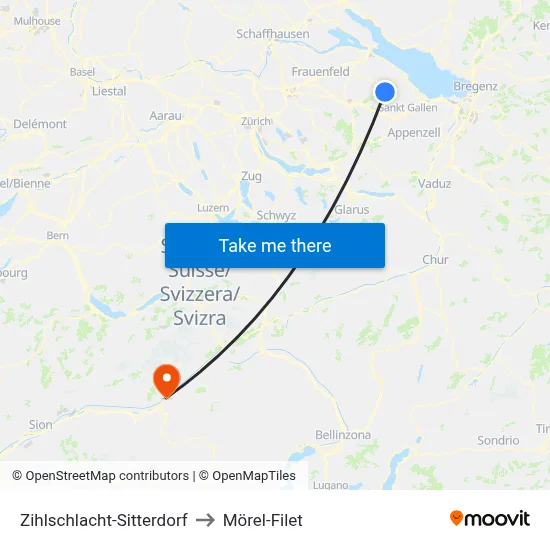 Zihlschlacht-Sitterdorf to Mörel-Filet map