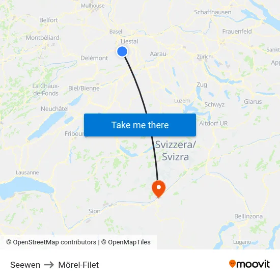 Seewen to Mörel-Filet map