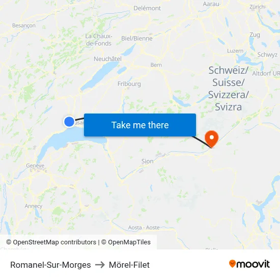 Romanel-Sur-Morges to Mörel-Filet map