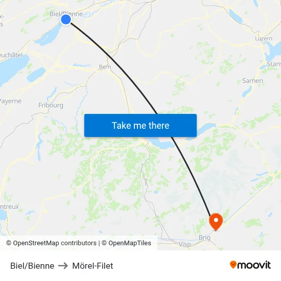 Biel/Bienne to Mörel-Filet map