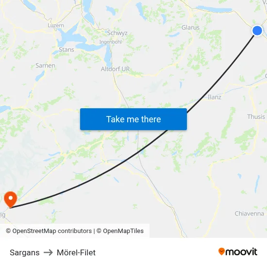 Sargans to Mörel-Filet map