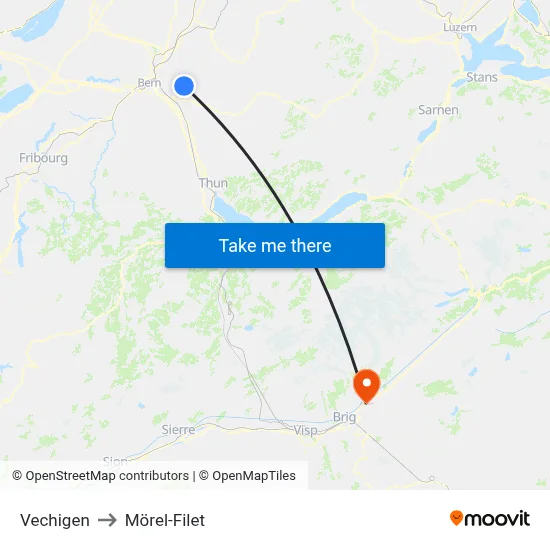 Vechigen to Mörel-Filet map