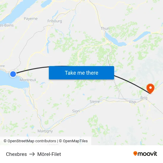 Chexbres to Mörel-Filet map