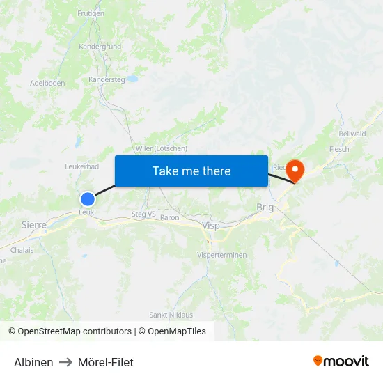 Albinen to Mörel-Filet map