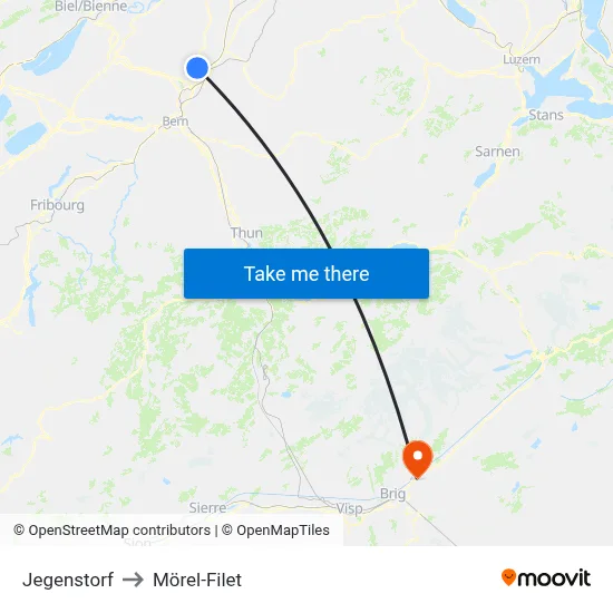 Jegenstorf to Mörel-Filet map