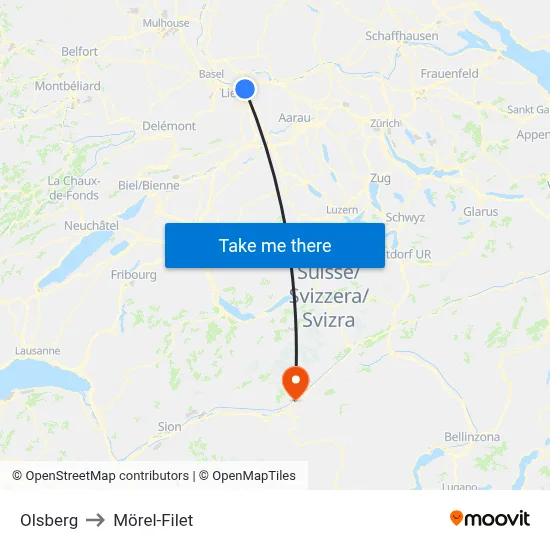 Olsberg to Mörel-Filet map