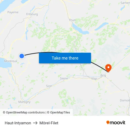 Haut-Intyamon to Mörel-Filet map