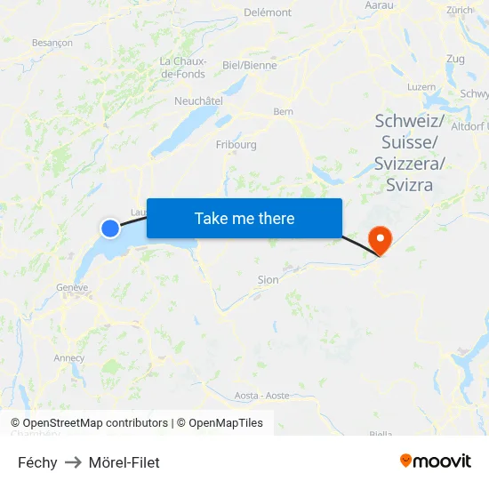 Féchy to Mörel-Filet map