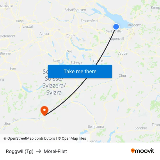 Roggwil (Tg) to Mörel-Filet map