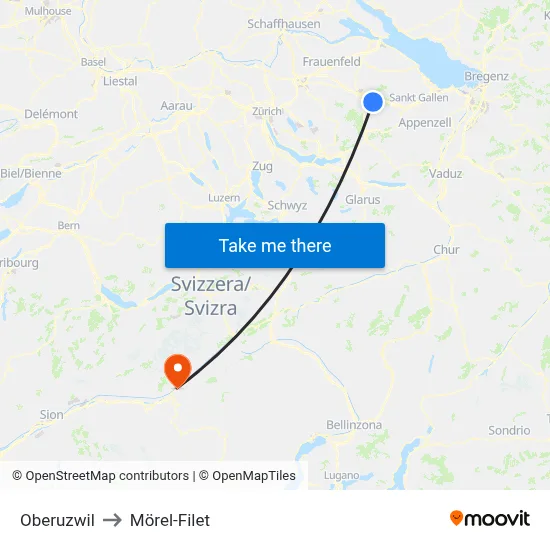 Oberuzwil to Mörel-Filet map