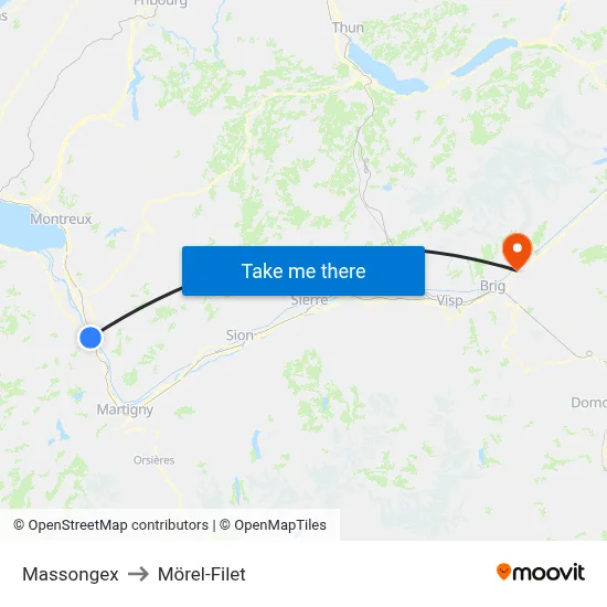 Massongex to Mörel-Filet map
