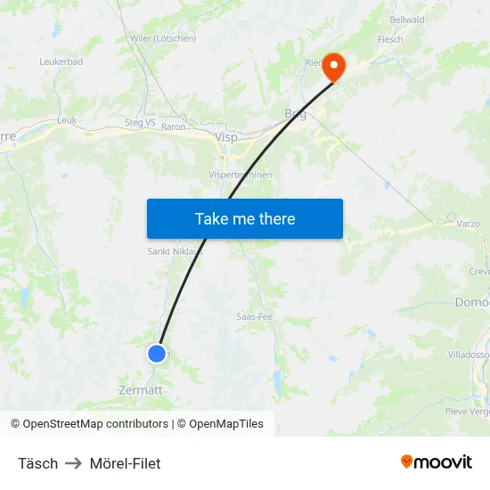 Täsch to Mörel-Filet map