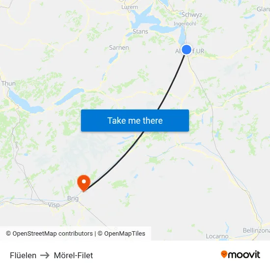 Flüelen to Mörel-Filet map