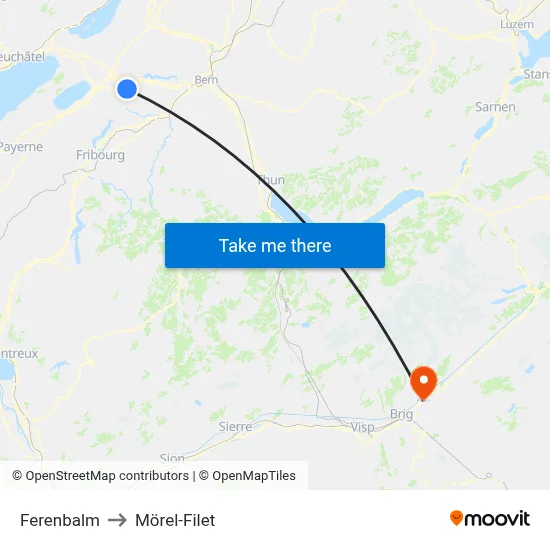 Ferenbalm to Mörel-Filet map