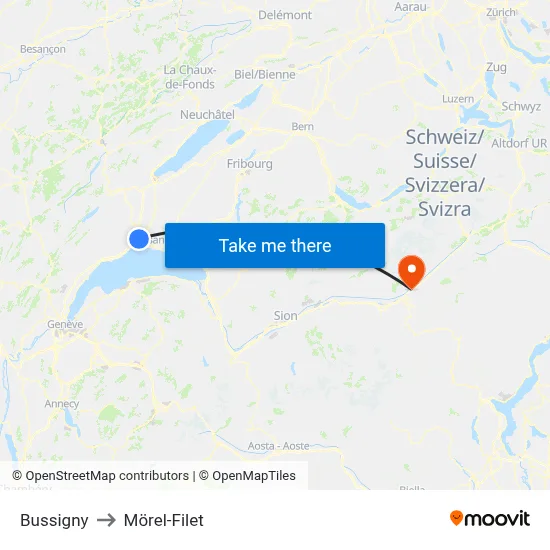 Bussigny to Mörel-Filet map
