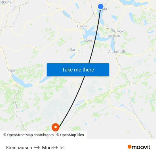 Steinhausen to Mörel-Filet map