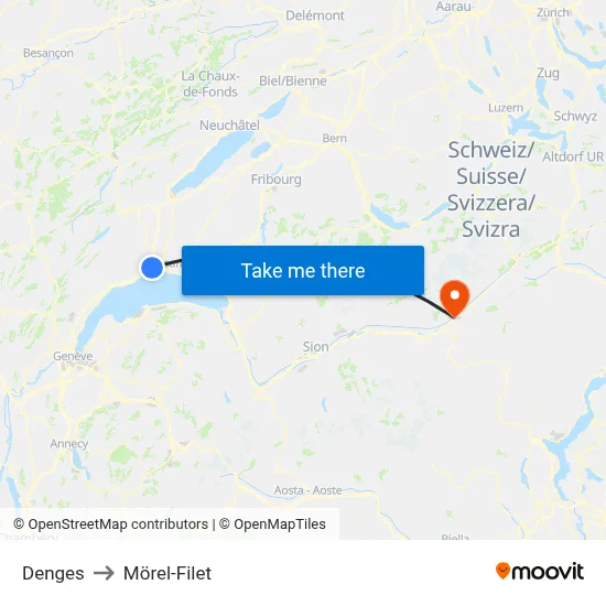 Denges to Mörel-Filet map