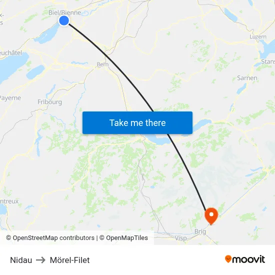 Nidau to Mörel-Filet map