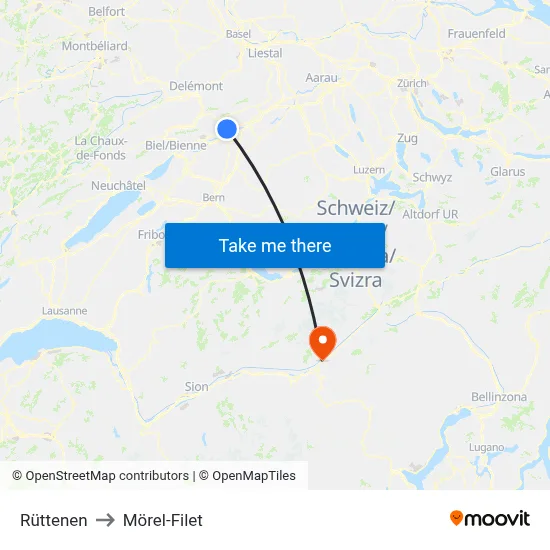 Rüttenen to Mörel-Filet map