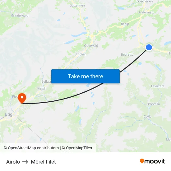 Airolo to Mörel-Filet map