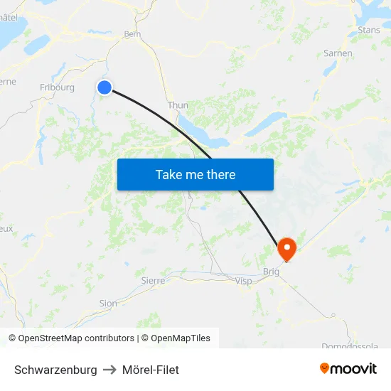 Schwarzenburg to Mörel-Filet map