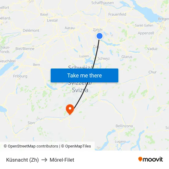 Küsnacht (Zh) to Mörel-Filet map