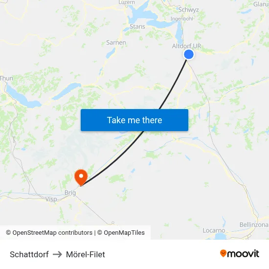 Schattdorf to Mörel-Filet map