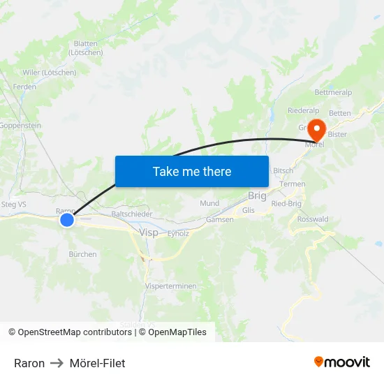 Raron to Mörel-Filet map