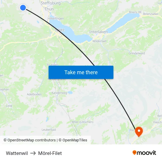 Wattenwil to Mörel-Filet map