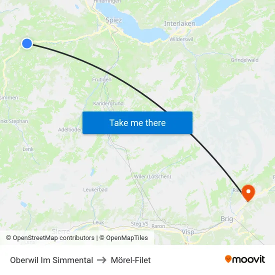 Oberwil Im Simmental to Mörel-Filet map