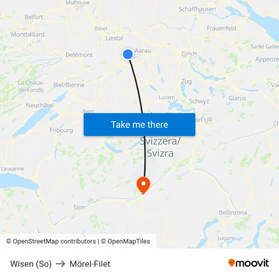 Wisen (So) to Mörel-Filet map
